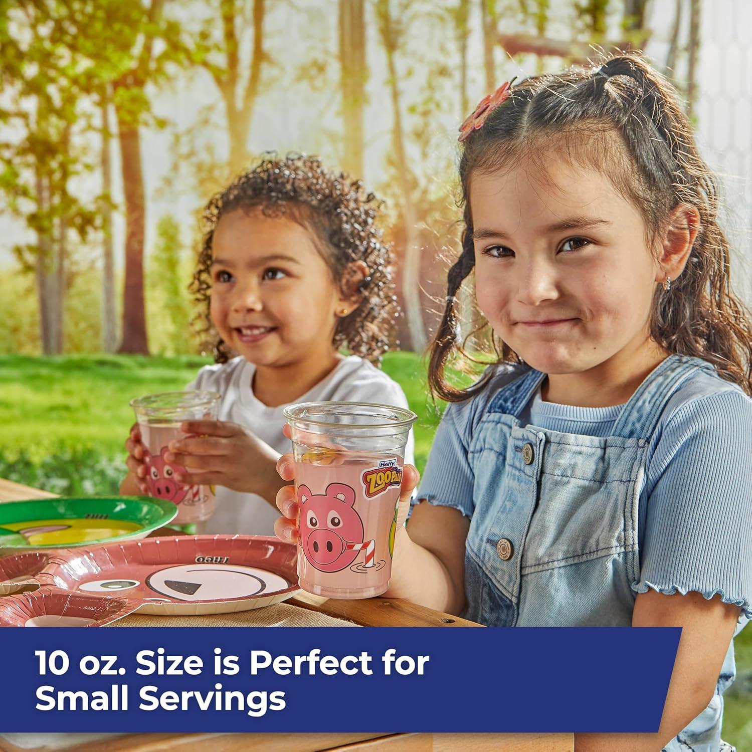imageHefty Zoo Pals Party Edition Paper Plates for Kids Assorted Animal Designs 775 Inches with Two Dipping Compartments MultiColor 20 Count10oz Cup
