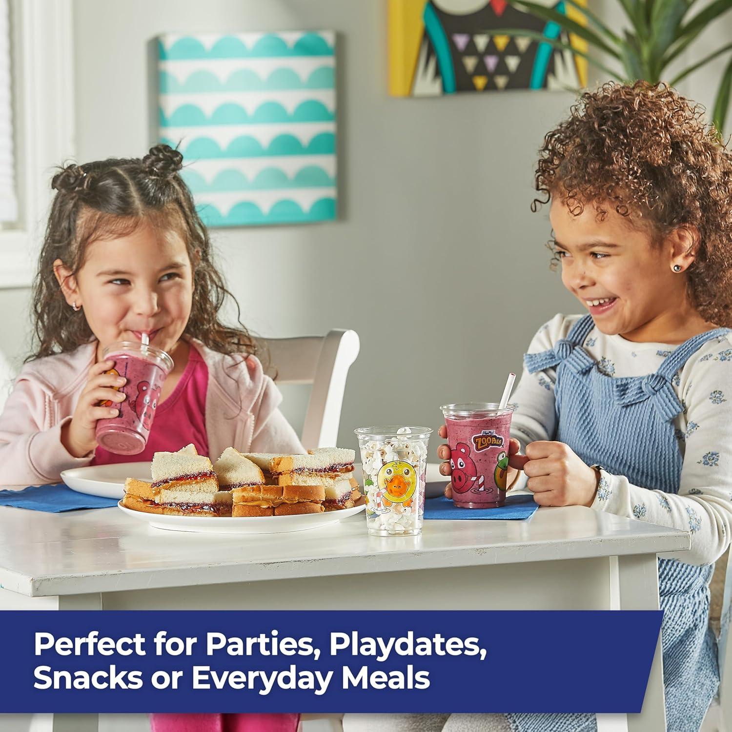 imageHefty Zoo Pals Party Edition Paper Plates for Kids Assorted Animal Designs 775 Inches with Two Dipping Compartments MultiColor 20 Count10oz Cup