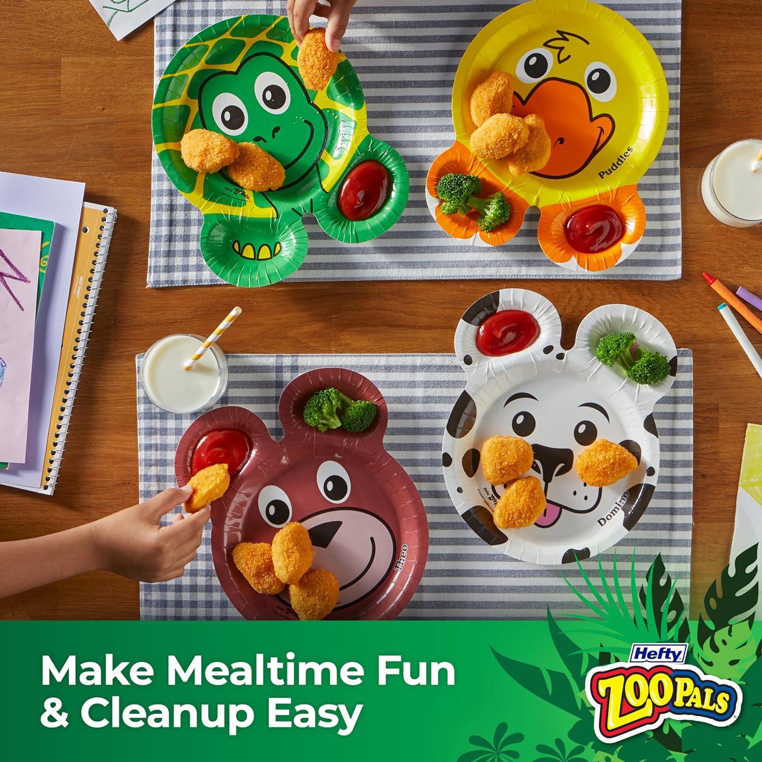 imageHefty Zoo Pals Party Edition Paper Plates for Kids Assorted Animal Designs 775 Inches with Two Dipping Compartments MultiColor 20 Count8 Inch Plate