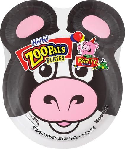 imageHefty Zoo Pals Party Edition Paper Plates for Kids Assorted Animal Designs 775 Inches with Two Dipping Compartments MultiColor 20 Count8 Inch Plate
