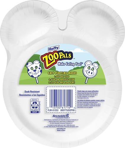 imageHefty Zoo Pals Party Edition Paper Plates for Kids Assorted Animal Designs 775 Inches with Two Dipping Compartments MultiColor 20 Count8 Inch Plate