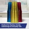 imageHefty Party Perfect Tinted Disposable Plastic Cups Red Blue and Yellow Plastic Cups Perfect Party Cups for Easy Cleanup and Large Gatherings 18 Ounce 54 Count