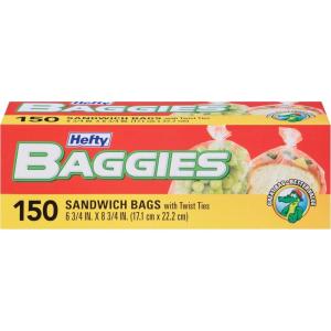 imageHefty Baggies Food Storage Bags Sandwich Twist Tie 150 CountSandwich