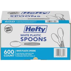 imageHefty Bulk Plastic Forks 600 Count White Disposable Forks for Offices Concessions Stands Food Trucks School Cafeterias Catering and MoreSpoons