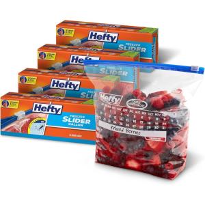 imageHefty Calendar Slider Gallon Freezer Bags 1 Gallon Size Slider Bags with Stand and Fill Expandable Bottoms Helps Prevent Freezer Burn 25 Count Pack of 4Gallon