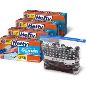 imageHefty Calendar Slider Gallon Freezer Bags 1 Gallon Size Slider Bags with Stand and Fill Expandable Bottoms Helps Prevent Freezer Burn 25 Count Pack of 4Quart