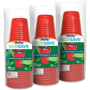 imageHefty EcoSave Compostable Party Cups Red 18 oz 16 Count Pack of 3 48 Total