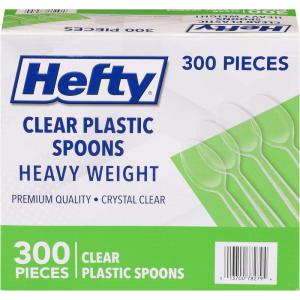 imageHefty Heavy Duty Plastic Spoons 300 Count Bulk Clear Disposable Spoons for Offices Cafeterias Concession Stands Restaurants Large Events and More