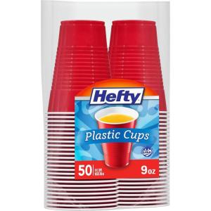 imageHefty Party On Red Plastic Cups Disposable Plastic Party Cups for Easy Cleanup and Large Gatherings Red Cups for BBQs Birthdays Parties and More 18 Ounce 50 Count9 Ounce