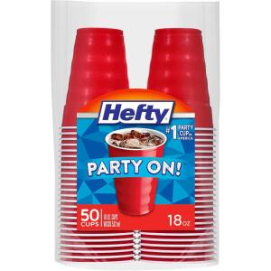 imageHefty Party On Red Plastic Cups Disposable Plastic Party Cups for Easy Cleanup and Large Gatherings Red Cups for BBQs Birthdays Parties and More 18 Ounce 50 Count18oz  50 Count