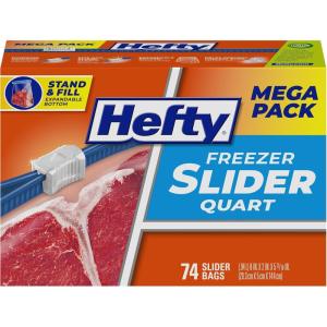 imageHefty Slider Freezer Kitchen Storage Bags Quart Size 74 CountSlider