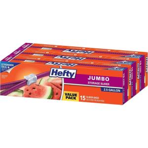 imageHefty Slider Jumbo Storage Bags 25 Gallon Size 3 Boxes of 15 Bags 45 Total45 Count