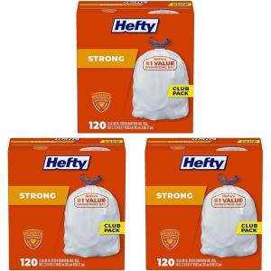 imageHefty Strong 13 Gallon Trash Bags Tall Kitchen Trash Bags UnscentedLarge Trash Bags with Drawstrings Durable Closure Resists Leaks Punctures and Tears White Unscented 90 Bags120 Count Pack of 3