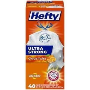imageHefty Ultra Strong 13 Gallon Trash Bags Black Tall Kitchen Trash Bags 13 Gallon Size Break Resistant Drawstring Enclosure Continuous Odor Control Blackout Clean Burst Scent 80 BagsCitrus Twist