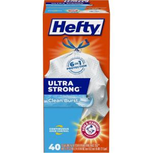imageHefty Ultra Strong 13 Gallon Trash Bags Black Tall Kitchen Trash Bags 13 Gallon Size Break Resistant Drawstring Enclosure Continuous Odor Control Blackout Clean Burst Scent 80 BagsClean Burst