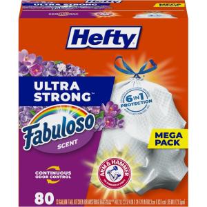 imageHefty Ultra Strong 13 Gallon Trash Bags Black Tall Kitchen Trash Bags 13 Gallon Size Break Resistant Drawstring Enclosure Continuous Odor Control Blackout Clean Burst Scent 80 BagsFabuloso