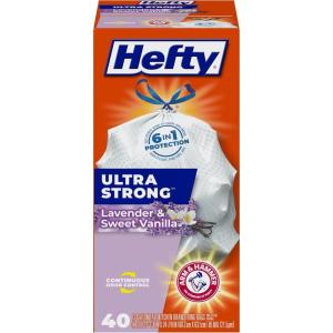imageHefty Ultra Strong 13 Gallon Trash Bags Black Tall Kitchen Trash Bags 13 Gallon Size Break Resistant Drawstring Enclosure Continuous Odor Control Blackout Clean Burst Scent 80 BagsLavender  Sweet Vanilla
