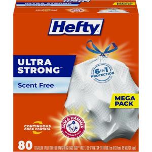 imageHefty Ultra Strong 13 Gallon Trash Bags Tall Kitchen Trash Bags 13 Gallon Size Drawstring Closure Continuous Odor Control White Unscented 110 BagsUnscented