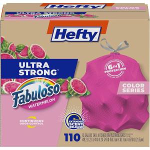 imageHefty Ultra Strong 13 Gallon Trash Bags Tall Kitchen Trash Bags 13 Gallon Size Resist Leaks Punctures and Rips Continuous Odor Control Pink Fabuloso Watermelon Scent 110 BagsFabuloso Watermelon
