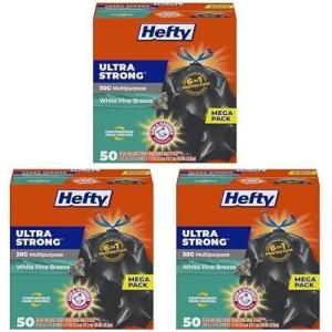 imageHefty Ultra Strong 30 Gallon Trash Bags Large Trash Bags 30 Gallon Size Multipurpose Break Resistant Drawstring Closure Resists Leaks Punctures and Tears Black White Pine Breeze Scent 50 Bags50 Count Pack of 3