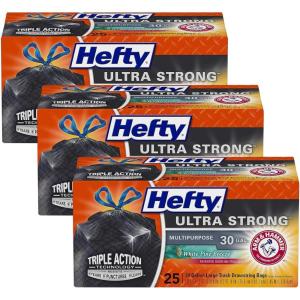 imageHefty Ultra Strong 30 Gallon Trash Bags Large Trash Bags 30 Gallon Size Multipurpose Break Resistant Drawstring Closure Resists Leaks Punctures and Tears Black White Pine Breeze Scent 50 Bags25 Count Pack of 3