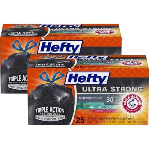 imageHefty Ultra Strong 30 Gallon Trash Bags Large Trash Bags 30 Gallon Size Multipurpose Break Resistant Drawstring Closure Resists Leaks Punctures and Tears Black White Pine Breeze Scent 50 Bags25 Count Pack of 2