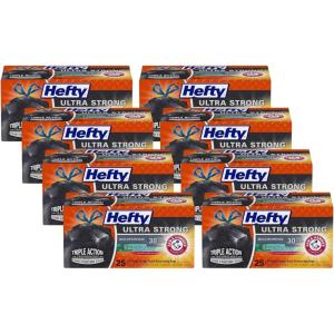 imageHefty Ultra Strong 30 Gallon Trash Bags Large Trash Bags 30 Gallon Size Multipurpose Break Resistant Drawstring Closure Resists Leaks Punctures and Tears Black White Pine Breeze Scent 50 Bags25 Count Pack of 8