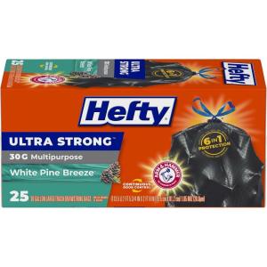 imageHefty Ultra Strong 30 Gallon Trash Bags Large Trash Bags 30 Gallon Size Multipurpose Break Resistant Drawstring Closure Resists Leaks Punctures and Tears Black White Pine Breeze Scent 50 Bags25 Count Pack of 1