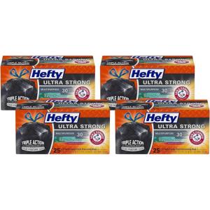 imageHefty Ultra Strong 30 Gallon Trash Bags Large Trash Bags 30 Gallon Size Multipurpose Break Resistant Drawstring Closure Resists Leaks Punctures and Tears Black White Pine Breeze Scent 50 Bags25 Count Pack of 4