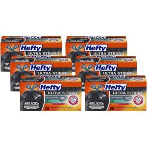 imageHefty Ultra Strong 30 Gallon Trash Bags Large Trash Bags 30 Gallon Size Multipurpose Break Resistant Drawstring Closure Resists Leaks Punctures and Tears Black White Pine Breeze Scent 50 Bags25 Count Pack of 6