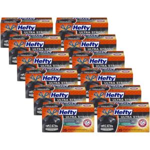 imageHefty Ultra Strong 30 Gallon Trash Bags Large Trash Bags 30 Gallon Size Multipurpose Break Resistant Drawstring Closure Resists Leaks Punctures and Tears Black White Pine Breeze Scent 50 Bags25 Count Pack of 12
