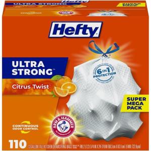 imageHefty Ultra Strong Tall Kitchen Trash Bags Citrus Twist Scent 13 Gallon 110 Count110 Count Pack of 1