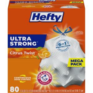 imageHefty Ultra Strong Tall Kitchen Trash Bags Citrus Twist Scent 13 Gallon 110 Count80 Count Pack of 1
