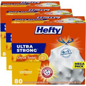 imageHefty Ultra Strong Tall Kitchen Trash Bags Citrus Twist Scent 13 Gallon 110 Count80 Count Pack of 3