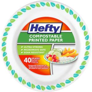 imageHefty Compostable Printed Small Paper Plates for Desserts and Appetizers Soak Resistant and Microwave Safe Compostable Plates 6 Inch 40 Count