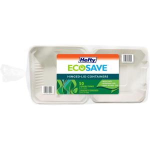 imageHefty ECOSAVE 3 Compartment Hinged Lid Containers 9 x 9 Inch 50 Count Pack of 2 100 Total3 Compartment 9x9  100 Total