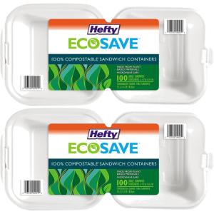imageHefty ECOSAVE 3 Compartment Hinged Lid Containers 9 x 9 Inch 50 Count Pack of 2 100 TotalSandwich 6 x 6  200 Total