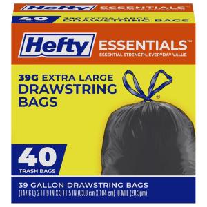 imageHefty Essentials Drawstring 13 Gallon Kitchen Trash Bags 120 Count Tall Unscented Trash Bags for Kitchens Home Offices or Laundry Rooms Easy to Tie Lift and Carry WhiteExtra Large Black 39 Gallon
